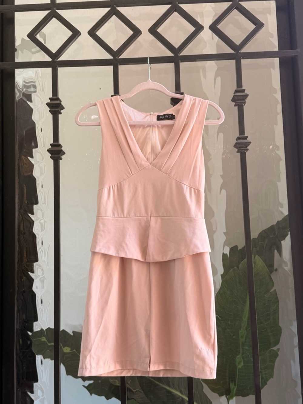 V-Neck Pink Peplum Mini Dress